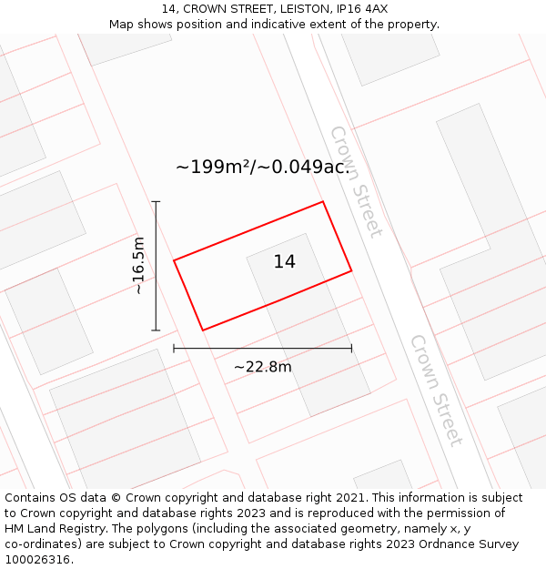 14, CROWN STREET, LEISTON, IP16 4AX: Plot and title map
