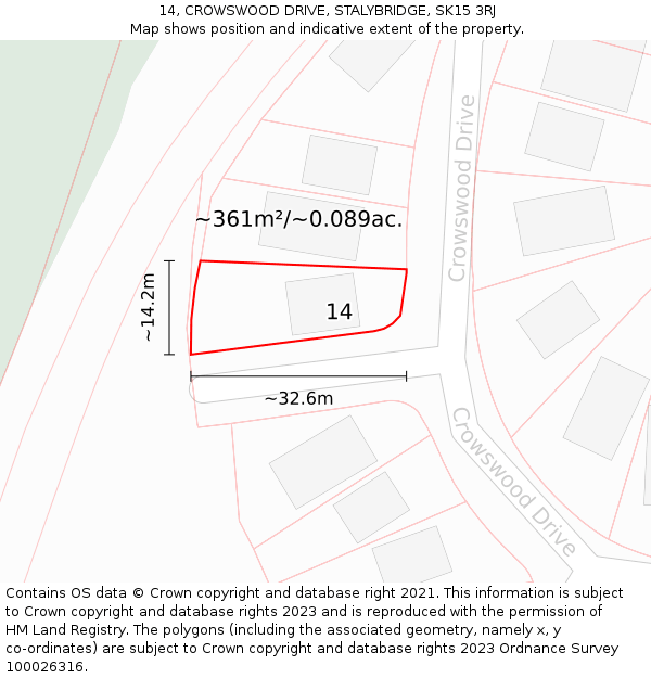 14, CROWSWOOD DRIVE, STALYBRIDGE, SK15 3RJ: Plot and title map