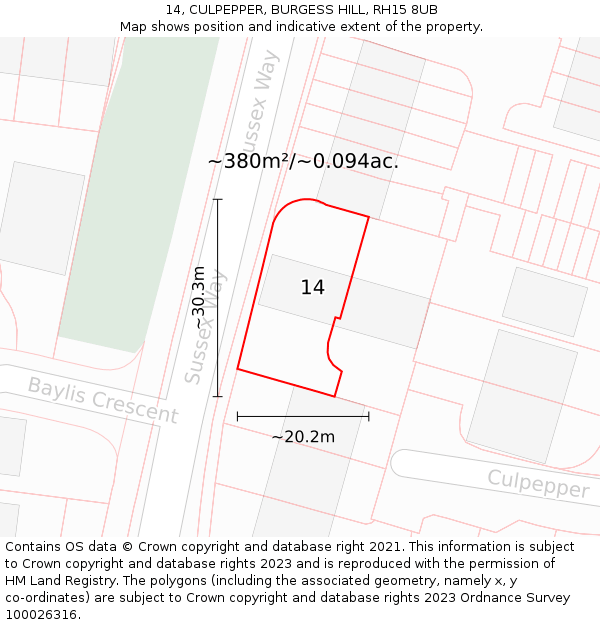 14, CULPEPPER, BURGESS HILL, RH15 8UB: Plot and title map