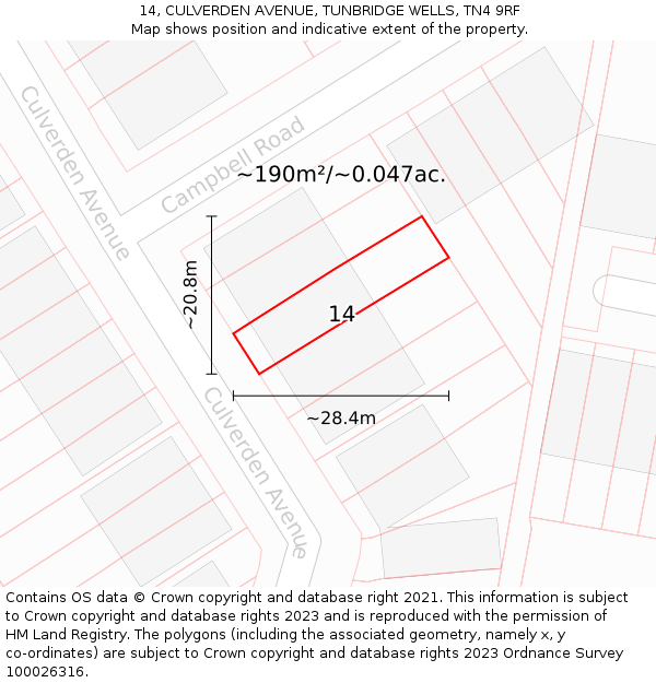 14, CULVERDEN AVENUE, TUNBRIDGE WELLS, TN4 9RF: Plot and title map