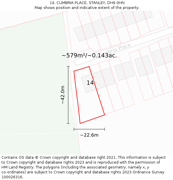 14, CUMBRIA PLACE, STANLEY, DH9 0HN: Plot and title map