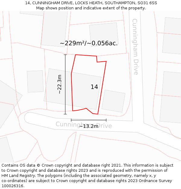 14, CUNNINGHAM DRIVE, LOCKS HEATH, SOUTHAMPTON, SO31 6SS: Plot and title map