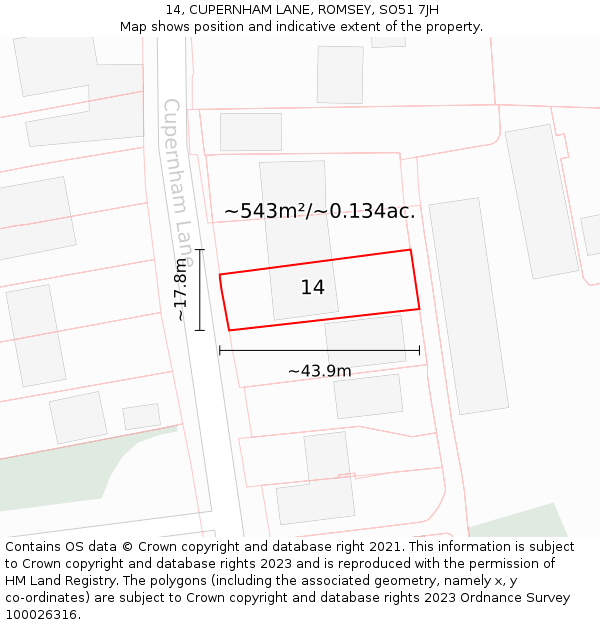 14, CUPERNHAM LANE, ROMSEY, SO51 7JH: Plot and title map