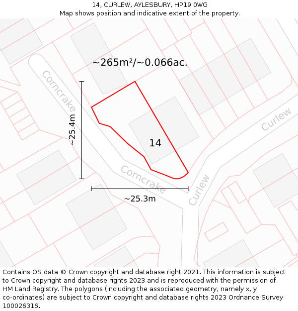 14, CURLEW, AYLESBURY, HP19 0WG: Plot and title map
