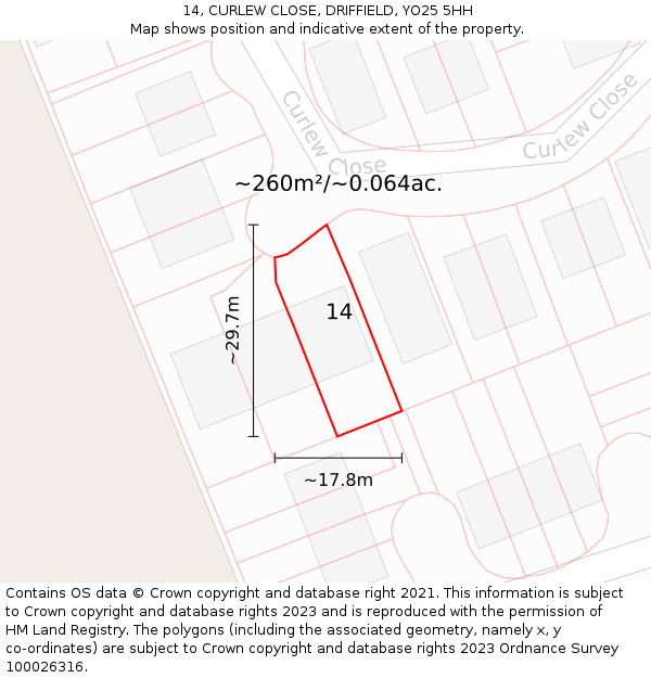 14, CURLEW CLOSE, DRIFFIELD, YO25 5HH: Plot and title map