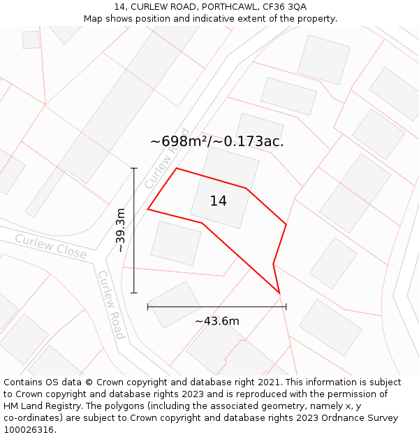 14, CURLEW ROAD, PORTHCAWL, CF36 3QA: Plot and title map