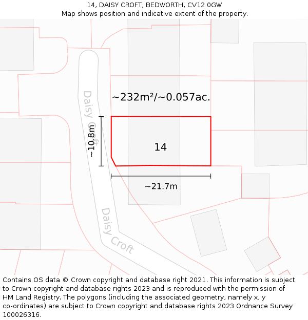 14, DAISY CROFT, BEDWORTH, CV12 0GW: Plot and title map