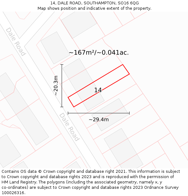 14, DALE ROAD, SOUTHAMPTON, SO16 6QG: Plot and title map