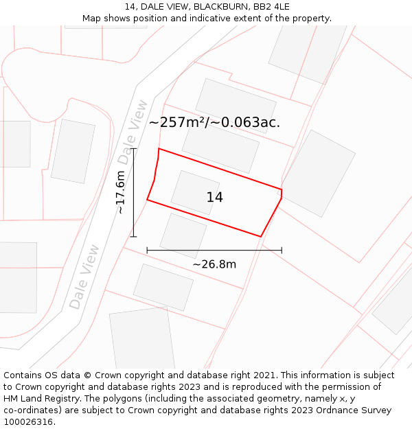 14, DALE VIEW, BLACKBURN, BB2 4LE: Plot and title map