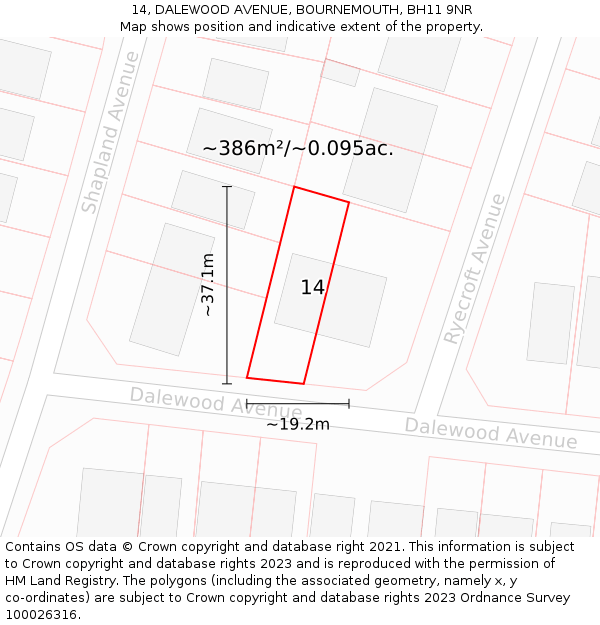 14, DALEWOOD AVENUE, BOURNEMOUTH, BH11 9NR: Plot and title map