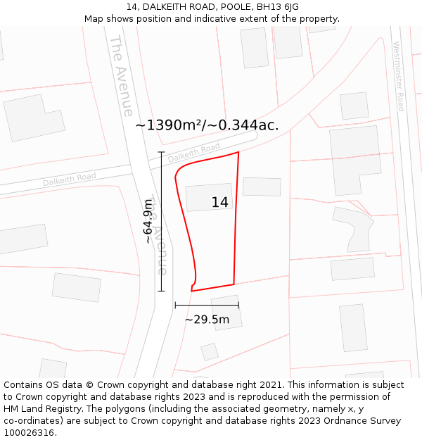 14, DALKEITH ROAD, POOLE, BH13 6JG: Plot and title map