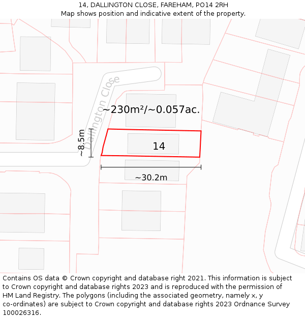 14, DALLINGTON CLOSE, FAREHAM, PO14 2RH: Plot and title map