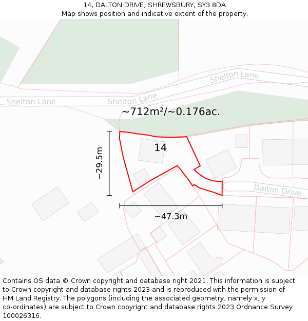 14, DALTON DRIVE, SHREWSBURY, SY3 8DA: Plot and title map