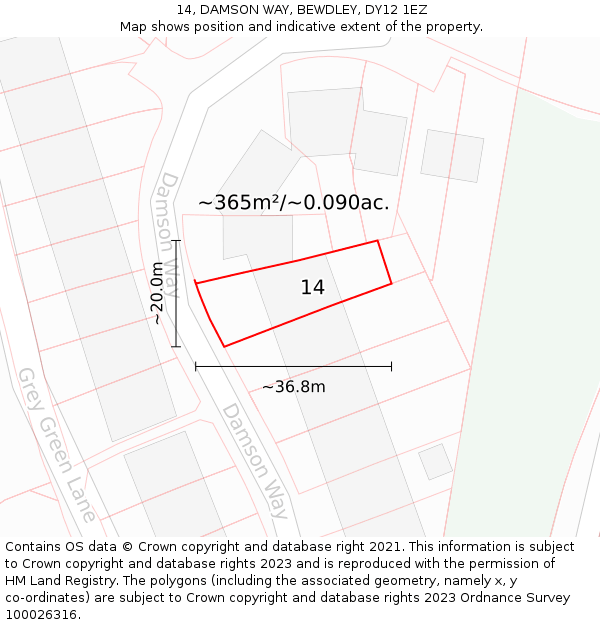 14, DAMSON WAY, BEWDLEY, DY12 1EZ: Plot and title map