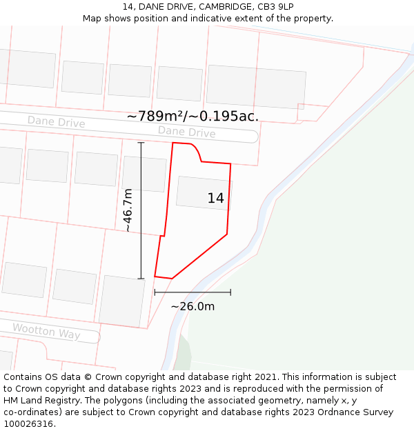 14, DANE DRIVE, CAMBRIDGE, CB3 9LP: Plot and title map