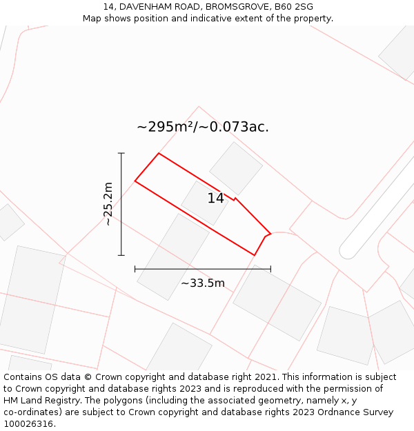 14, DAVENHAM ROAD, BROMSGROVE, B60 2SG: Plot and title map