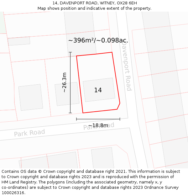 14, DAVENPORT ROAD, WITNEY, OX28 6EH: Plot and title map