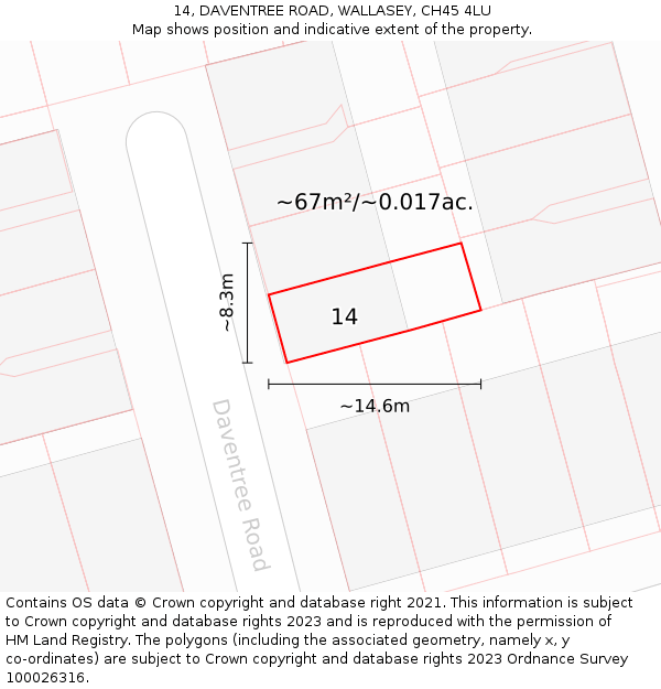 14, DAVENTREE ROAD, WALLASEY, CH45 4LU: Plot and title map