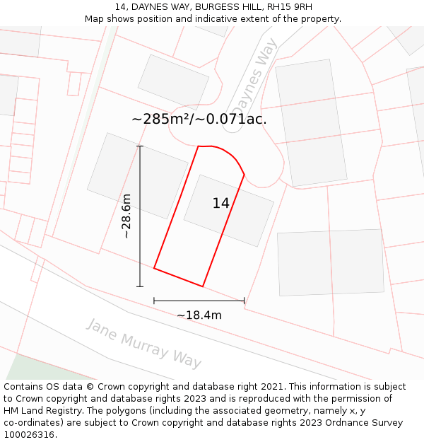 14, DAYNES WAY, BURGESS HILL, RH15 9RH: Plot and title map