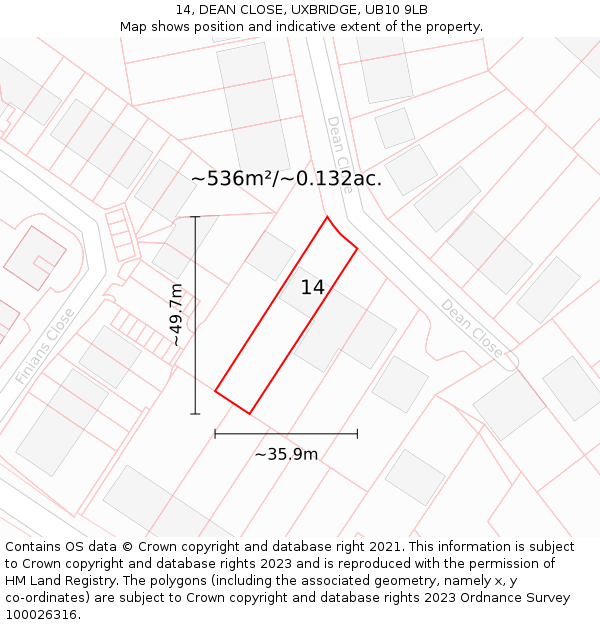 14, DEAN CLOSE, UXBRIDGE, UB10 9LB: Plot and title map