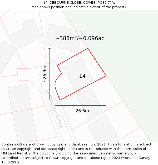 14, DEBOURNE CLOSE, COWES, PO31 7NW: Plot and title map