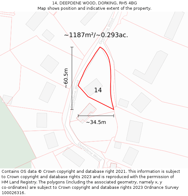 14, DEEPDENE WOOD, DORKING, RH5 4BG: Plot and title map