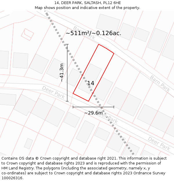 14, DEER PARK, SALTASH, PL12 6HE: Plot and title map