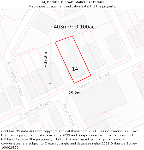 14, DEERFIELD ROAD, MARCH, PE15 9AH: Plot and title map