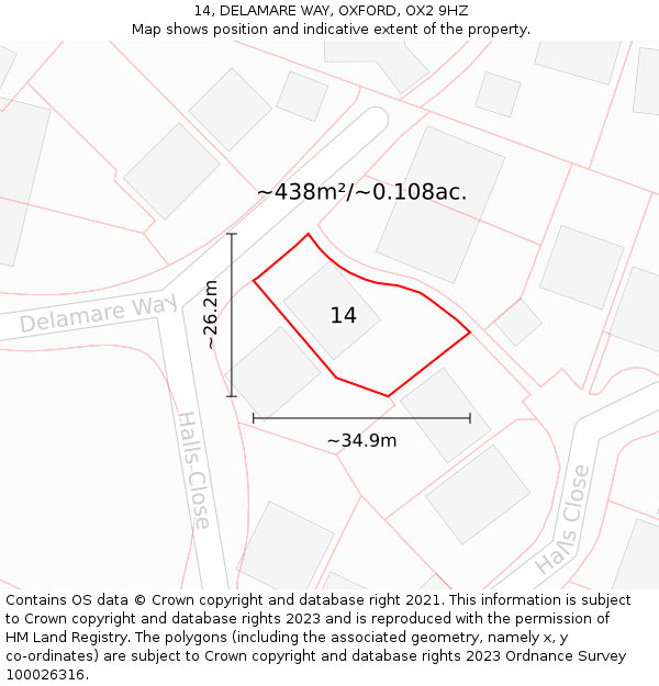 14, DELAMARE WAY, OXFORD, OX2 9HZ: Plot and title map