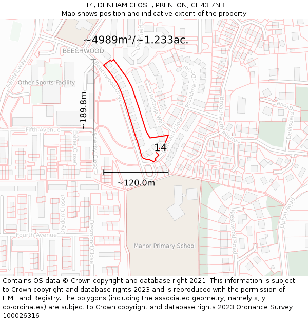 14, DENHAM CLOSE, PRENTON, CH43 7NB: Plot and title map