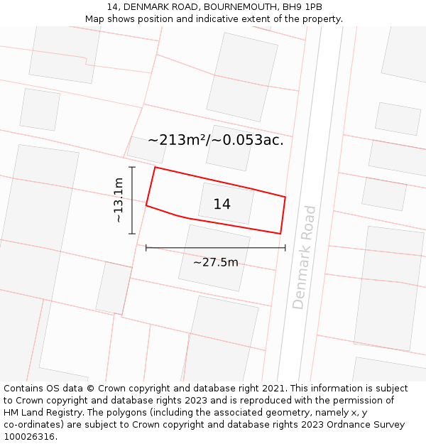 14, DENMARK ROAD, BOURNEMOUTH, BH9 1PB: Plot and title map