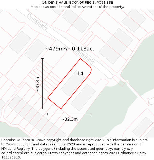 14, DENSIHALE, BOGNOR REGIS, PO21 3SE: Plot and title map