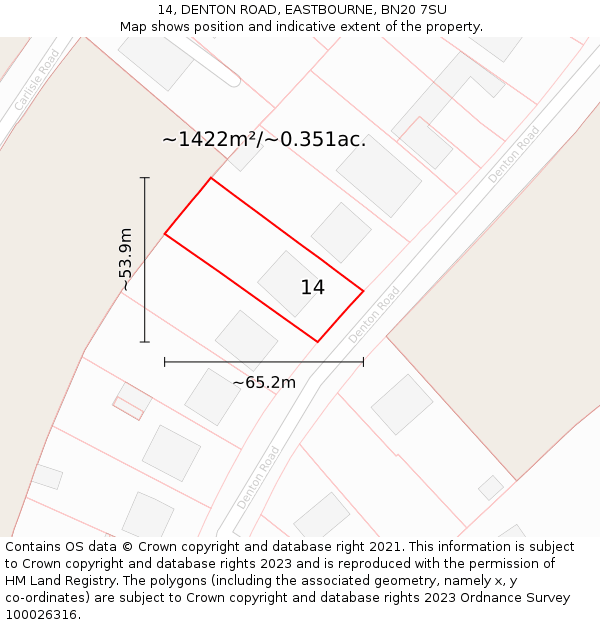 14, DENTON ROAD, EASTBOURNE, BN20 7SU: Plot and title map