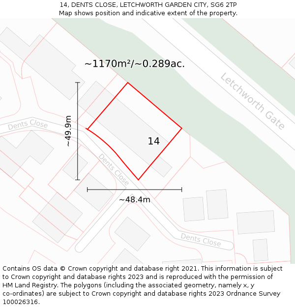 14, DENTS CLOSE, LETCHWORTH GARDEN CITY, SG6 2TP: Plot and title map