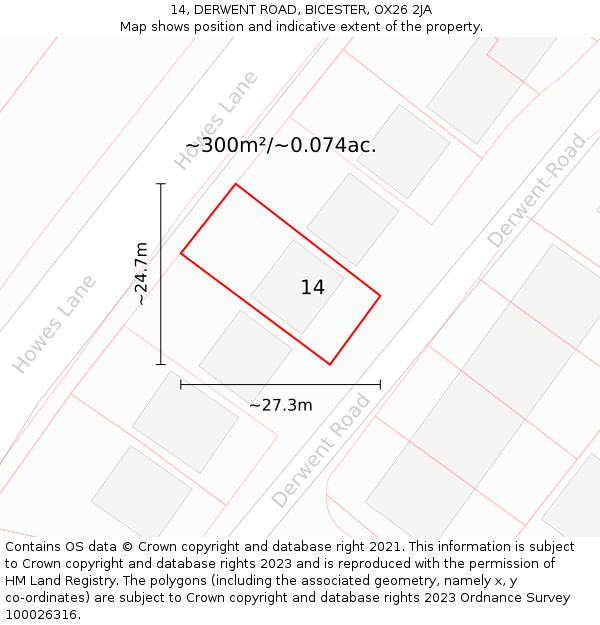 14, DERWENT ROAD, BICESTER, OX26 2JA: Plot and title map