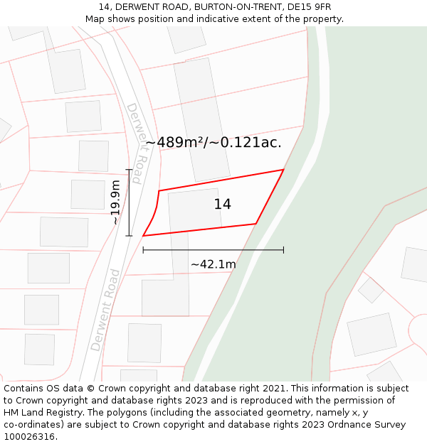 14, DERWENT ROAD, BURTON-ON-TRENT, DE15 9FR: Plot and title map