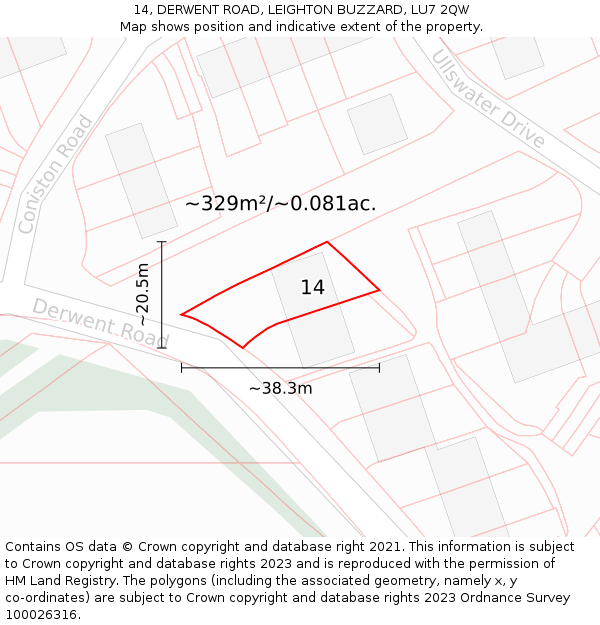 14, DERWENT ROAD, LEIGHTON BUZZARD, LU7 2QW: Plot and title map