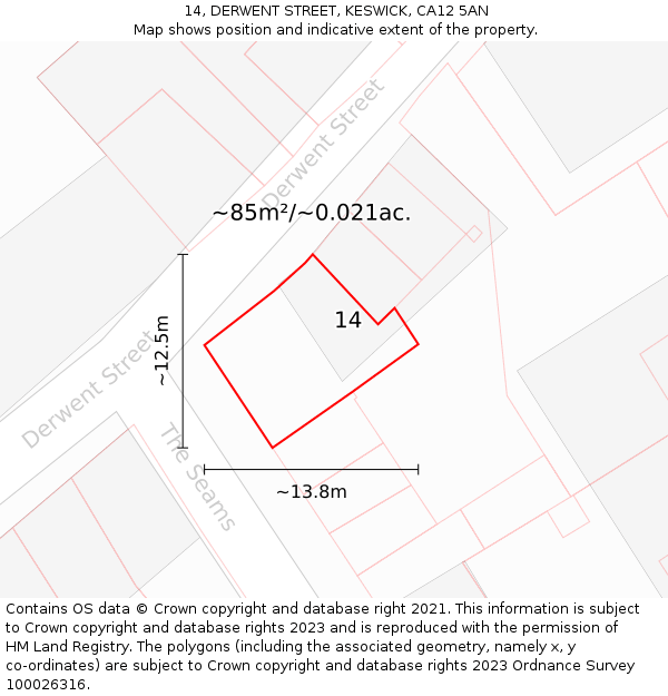 14, DERWENT STREET, KESWICK, CA12 5AN: Plot and title map