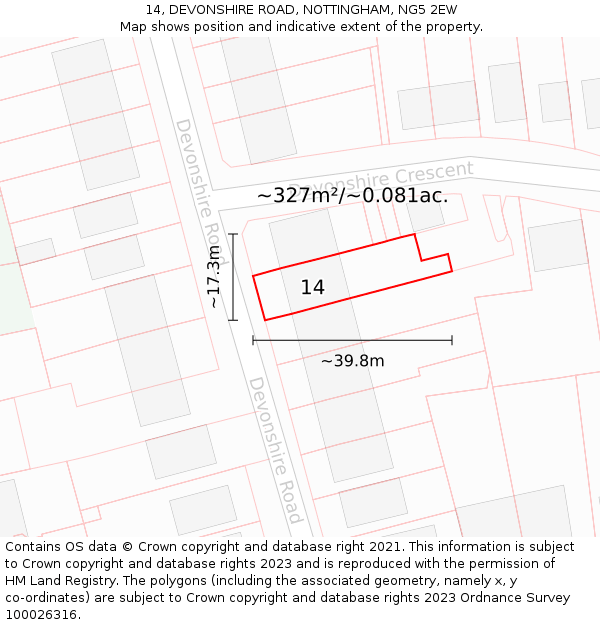 14, DEVONSHIRE ROAD, NOTTINGHAM, NG5 2EW: Plot and title map