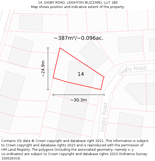 14, DIGBY ROAD, LEIGHTON BUZZARD, LU7 1BX: Plot and title map