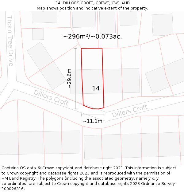 14, DILLORS CROFT, CREWE, CW1 4UB: Plot and title map