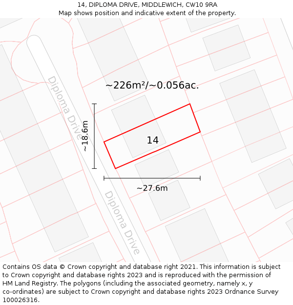 14, DIPLOMA DRIVE, MIDDLEWICH, CW10 9RA: Plot and title map