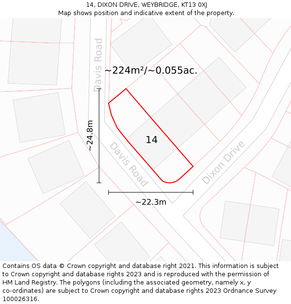 14, DIXON DRIVE, WEYBRIDGE, KT13 0XJ: Plot and title map