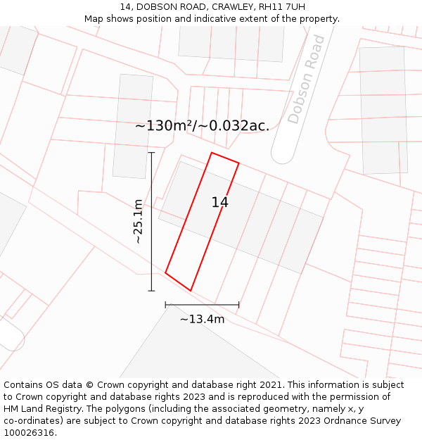 14, DOBSON ROAD, CRAWLEY, RH11 7UH: Plot and title map