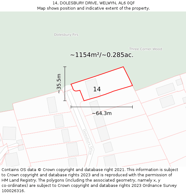 14, DOLESBURY DRIVE, WELWYN, AL6 0QF: Plot and title map