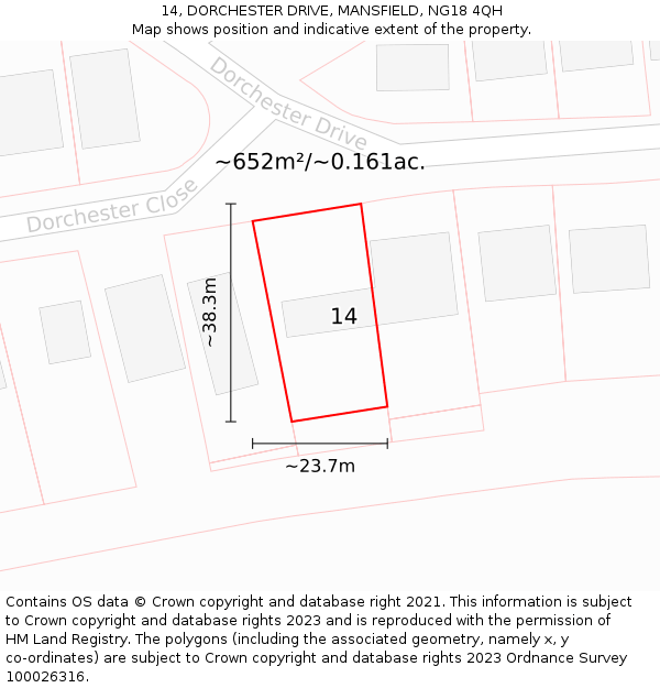 14, DORCHESTER DRIVE, MANSFIELD, NG18 4QH: Plot and title map