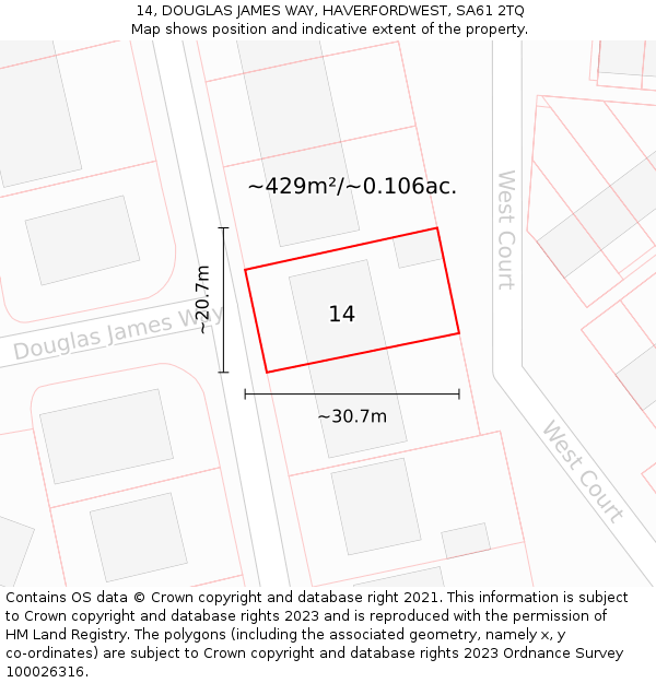 14, DOUGLAS JAMES WAY, HAVERFORDWEST, SA61 2TQ: Plot and title map