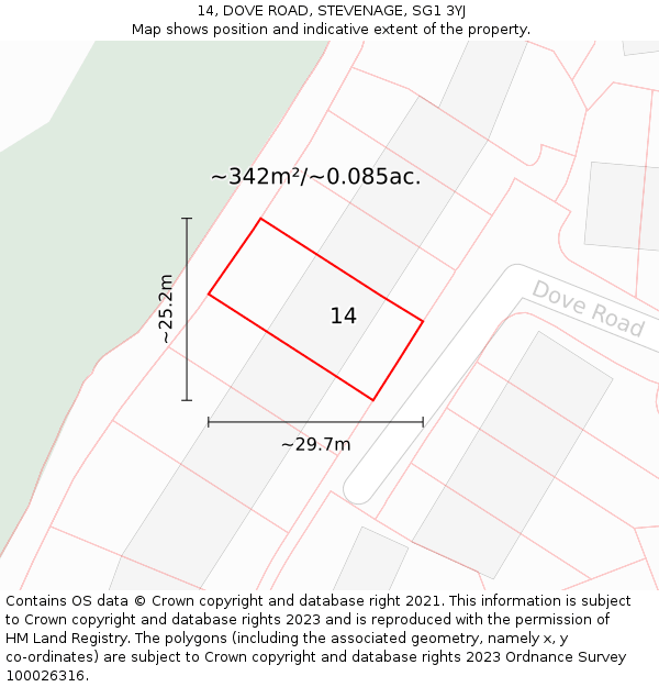 14, DOVE ROAD, STEVENAGE, SG1 3YJ: Plot and title map