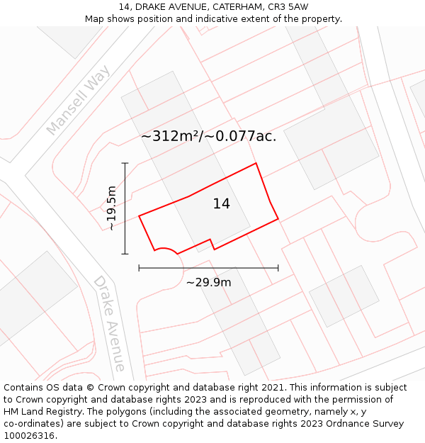 14, DRAKE AVENUE, CATERHAM, CR3 5AW: Plot and title map