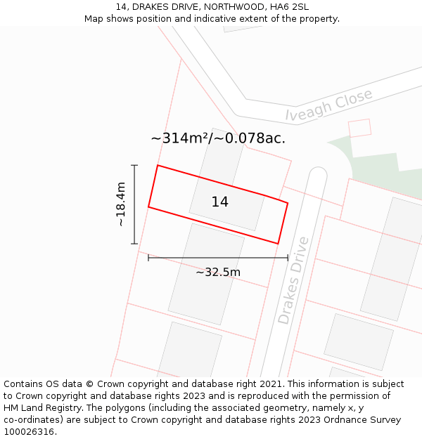 14, DRAKES DRIVE, NORTHWOOD, HA6 2SL: Plot and title map